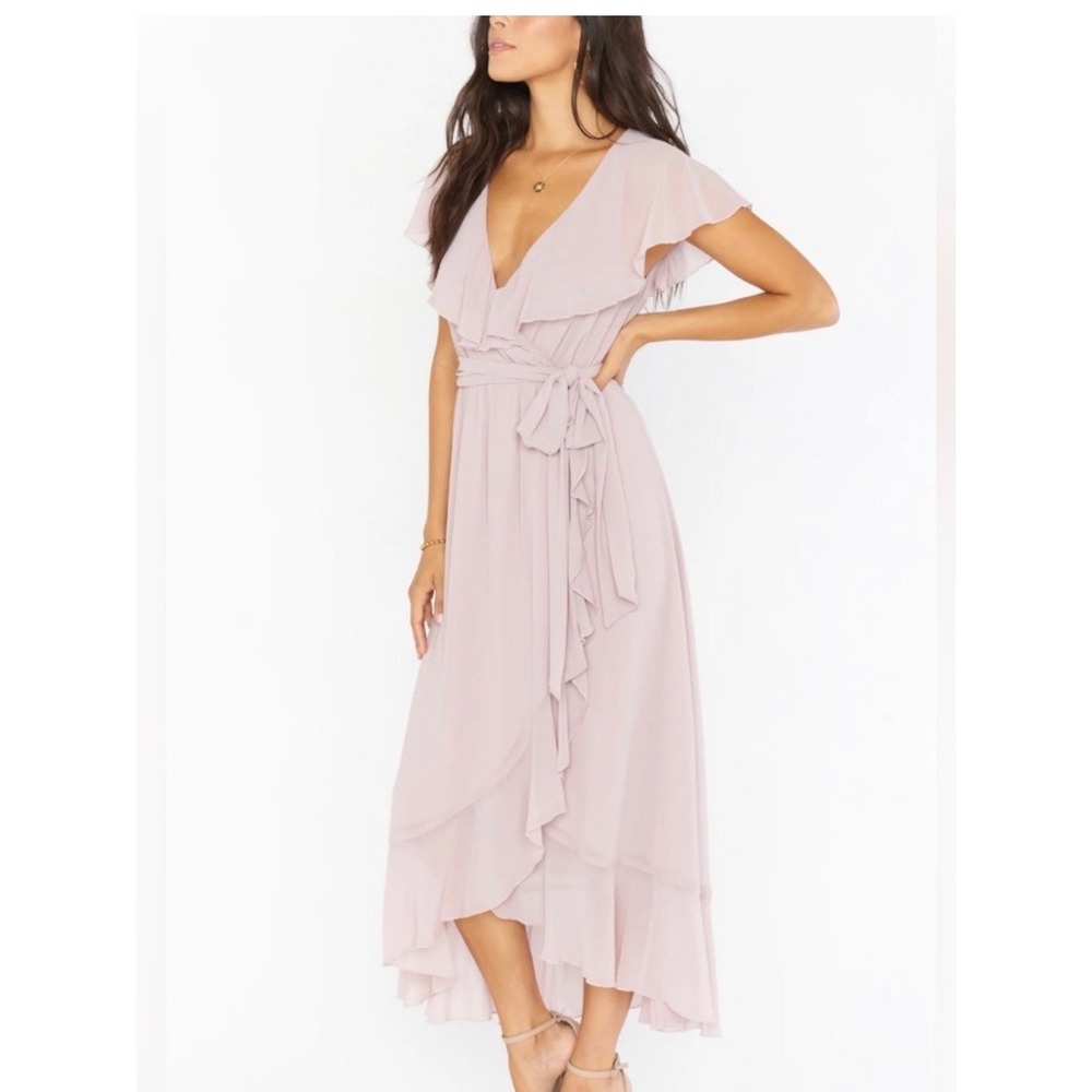 Show Me Your Mumu Heather Maxi Dress Dusty Rose Pink Ruffle Wrap Gown Small